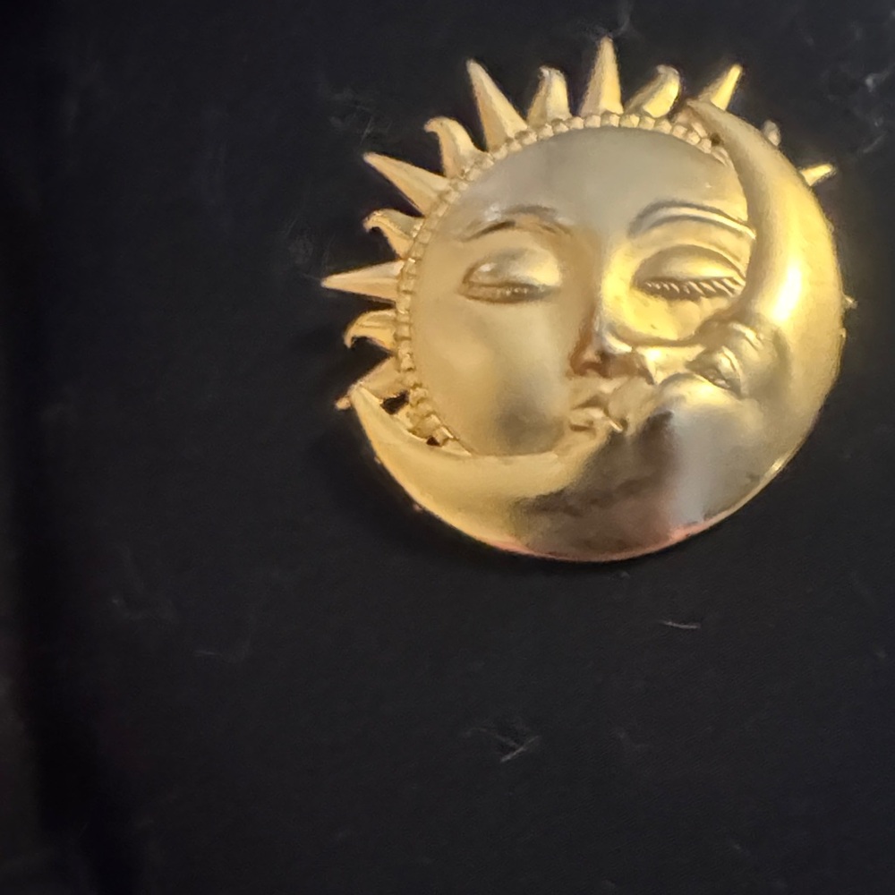 Gold Sun and Moon Brooch
